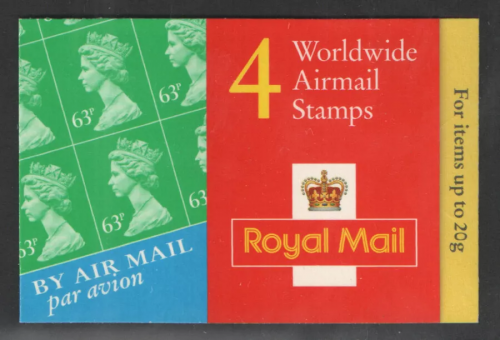 GR4 4 x Worldwide AirMail (63p) stamps Barcode booklet - Cylinder W1