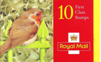 LX9 1995 Robins 10 x 1st Class(25p) stamps booklet - Cylinder B1A-B1F