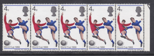 Sg 693pe 1966 World Cup 4d (Phos) - Red patch below ball - strip UNMOUNTED MINT