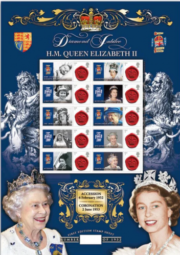 Benham Diamond Jubilee Customised Stamp Sheet No. 606 of 1952 UNMOUNTED MINT