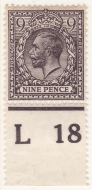 N29(1) 9d Agate Royal Cypher Control L 18 Perf UNMOUNTED MINT