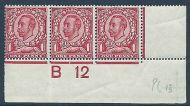 sg341 N11(2) 1d Bright Scarlet B12(w) control strip of 3 Unmounted mint MNH