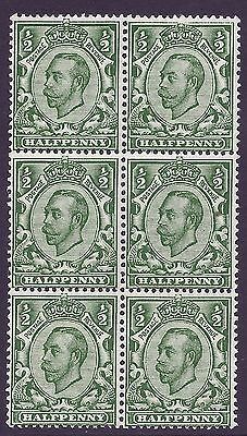 1912 sg338 ½d Deep Green Downey head block of 6 variety row unmounted mint MNH