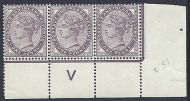 1d lilac control V perf strip of 3 umounted mint MNH