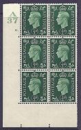 1937 ½d Green Dark colours A37 11 Dot Perf 5(E I) block 6 UNMOUNTED MINT MNH