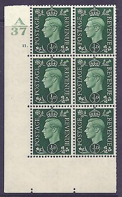 1937 ½d Green Dark colours A37 11 Dot Perf 5(E I) block 6 UNMOUNTED MINT MNH