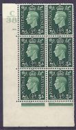 1937 ½d Green Dark colours C38 42 Dot Perf 5(E I) block 6 UNMOUNTED MINT MNH