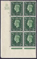 1937 ½d Green Dark colours D38 72 No Dot state (ii) block 6 UNMOUNTED MINT MNH