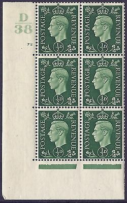 1937 ½d Green Dark colours D38 72 No Dot state (ii) block 6 UNMOUNTED MINT MNH