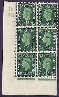 1937 ½d Green Dark colours D38 72 Dot state (i) block 6 UNMOUNTED MINT MNH