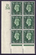 1937 ½d Green Dark colours D38 82 No Dot perf 5(E I) block 6 UNMOUNTED MINT MNH