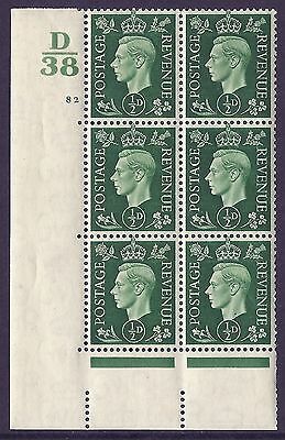 1937 ½d Green Dark colours D38 82 No Dot perf 5(E I) block 6 UNMOUNTED MINT MNH