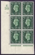 1937 ½d Green Dark colours E39 93 No Dot perf 5(E I) block 6 UNMOUNTED MINT MNH