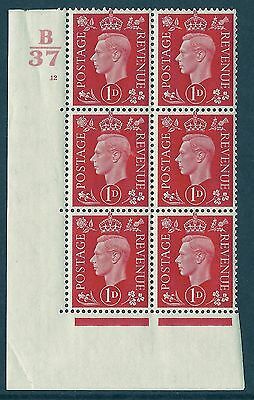 1937 1d Red Dark colours B37 12 No Dot perf 5(E I) block 6 UNMOUNTED MINT MNH