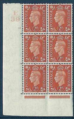 1937 2d Orange Dark colours E39 11 No Dot perf 5(E I) block 6 UNMOUNTED MINT MNH