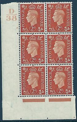 1937 2d Orange Dark colours D38 8 No Dot perf 5(E I) block 6 UNMOUNTED MINT MNH