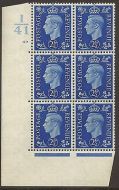 1937 2½d Blue Dark coloursI41 59 No Dot perf 5(E I) block 6 UNMOUNTED MINT MNH