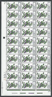 1967 Flowers 9d Phos Cylinder Quarter Sheet With Listed Flaw + - MNH