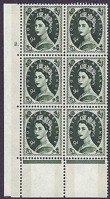9d Wilding Violet 9.5mm Phosphor cylinder 2 Dot perf type A (E/I)  MNH