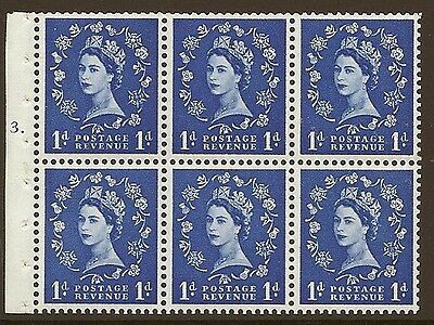 SB26 1d Wilding booklet pane cyl F3 T Dot perf type Ie UNMOUNTED MNT MNH