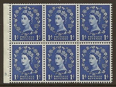 SB26 1d Wilding booklet pane cyl F3 No Dot perf type I UNMOUNTED MNT MNH