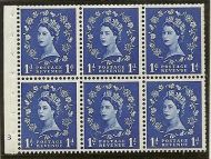 SB26 1d Wilding booklet pane perf type I Cylinder F3 No Dot UNMOUNTED MNT MNH