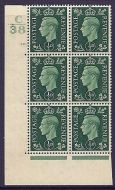 1937 ½d Green Dark colours C38 52 Dot Perf 5(E I) block 6 UNMOUNTED MINT MNH