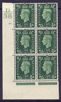1937 ½d Green Dark colours D38 68 Dot Perf 5(E/I) block 6 UNMOUNTED MINT/MNH