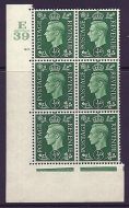 1937 ½d Green Dark colours E39 90 Dot Perf 5(E I) block 6 UNMOUNTED MINT MNH
