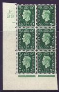 1937 ½d Green Dark colours F39 100 No Dot Perf 5(E I) block 6 UNMOUNTED MINT MNH