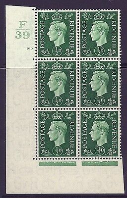 1937 ½d Green Dark colours F39 100 No Dot Perf 5(E I) block 6 UNMOUNTED MINT MNH