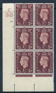 1937 1½d Brown Dark colours C38 74 No Dot perf 5(E I) block 6 UNMOUNTED MINT MNH