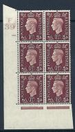 1937 1½d Brown Dark colours F39 150 Dot perf 5(E I) block 6 UNMOUNTED MINT MNH