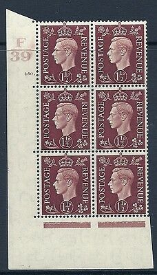 1937 1½d Brown Dark colours F39 150 Dot perf 5(E I) block 6 UNMOUNTED MINT MNH
