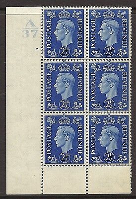 1937 2½d Blue Dark colours A37 2 No Dot perf 6(I P) block 6 UNMOUNTED MINT MNH