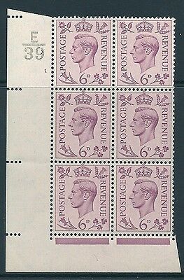 1938 6d Purple Dark colours E39 1 No Dot perf 2(I E) block 6 UNMOUNTED MINT MNH