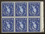 SB41a 1d Wilding booklet pane Blue phos on Cream perf type I UNMOUNTED MNT MNH