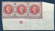 ½d Vermilion Jubilee control C For O imperf strip of 3 MOUNTED MINT