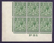 ½d Yellow Green Block Cypher Control P31 imperf UNMOUNTED MINT MNH