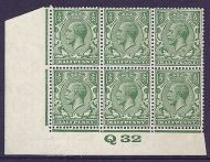 ½d Green Block Cypher Control Q32 imperf Lightly MOUNTED MINT top middle stamp
