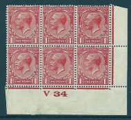 1d Deep Scarlet Vermilion Block Cypher Control V34 imperf MOUNTED MINT margin