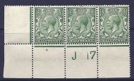N14(1) ½d Green Control J 17 perf UNMOUNTED MINT toned