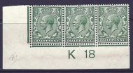 N14(14) ½d Blue Green Control K 18 imperf MOUNTED MINT