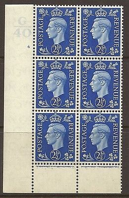 1937 2½d Blue Dark colours G40 6 No Dot perf 6(I P) block 6 UNMOUNTED MINT MNH