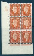 1937 2d Orange Dark colours E39 11 Dot perf 5(E I) block 6 UNMOUNTED MINT MNH