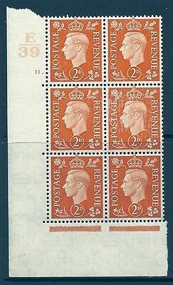 1937 2d Orange Dark colours E39 11 Dot perf 5(E I) block 6 UNMOUNTED MINT MNH