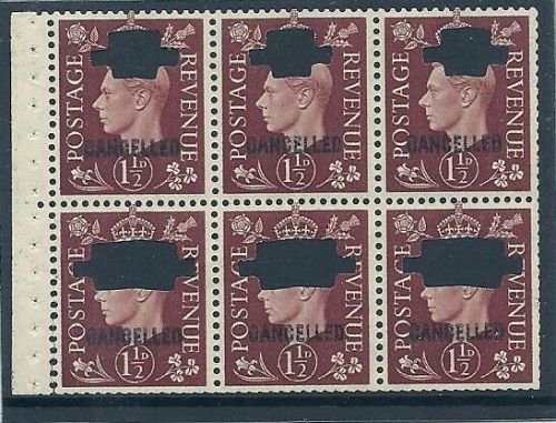 QB21s 1½d Brown booklet pane CANCELLED  punched UNMOUNTED MNT MNH