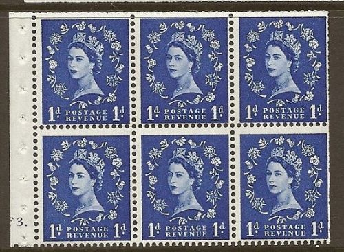 SB26 1d Wilding booklet pane cyl F3 Dot perf type Ie UNMOUNTED MNT MNH