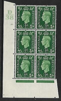 Sg 462 ½d Green Dark colours D38 70 Dot Perf 5(E I) block 6 UNMOUNTED MINT