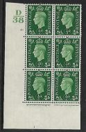 Sg 462 ½d Green Dark colours D38 81 No Dot Perf 5(E I) block 6 UNMOUNTED MINT